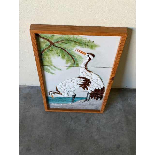 Vintage Danish Mosaic Tile Wall Art With Cranes – Mid Century Modern Framed Panel 1960s For Sale - Image 10 of 10