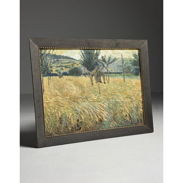 Unknown, Grain Field with Scarecrows, Chalk on Paper, Framed For Sale - Image 13 of 14