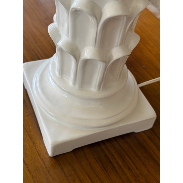 Vintage Italian Tole Palm Table Lamp With Sculptural White Ceramic Column Base For Sale In Naples, FL - Image 6 of 12