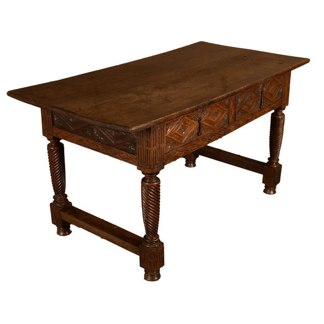 Antique 17th Century Baroque Carved Walnut Spanish Table Desk Navarre 1650 For Sale In Portland, OR - Image 6 of 18