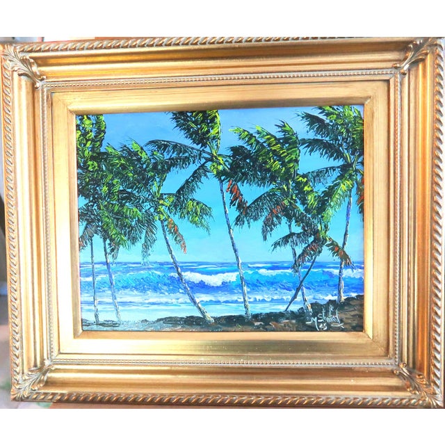 Wood Mark Stanford (American B. 1959 - ) - Sculpture in Oils. "Coconut Trees on the Beach" Signed Oil on Canvas With Coa - For Sale - Image 7 of 14