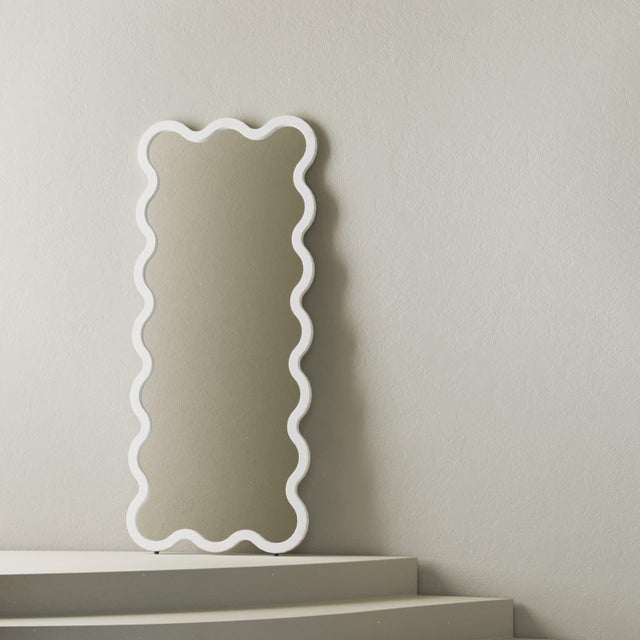 Sky Blue Light Blue Modern Floor Hvyli 16 Mirror With Wavy Frame by Oitoproducts For Sale - Image 8 of 18