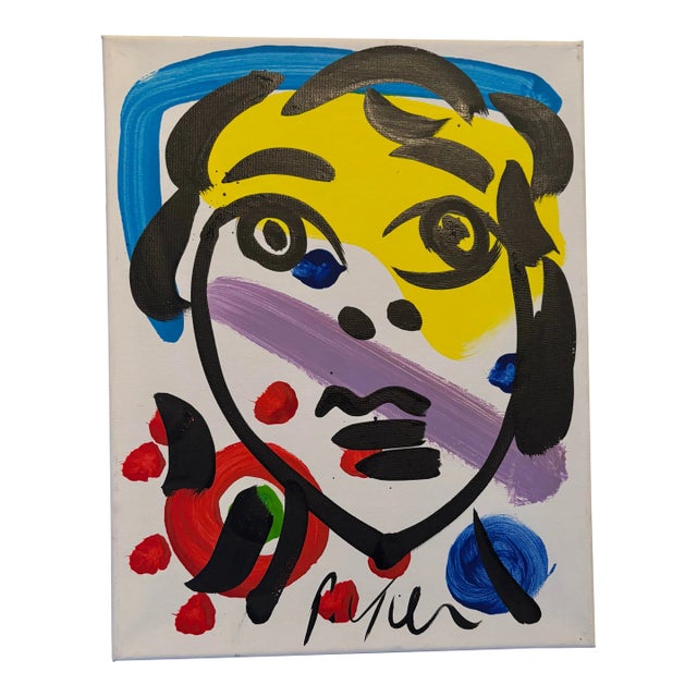 Abstract Geometric Portrait Painting on Canvas, Peter Keil For Sale