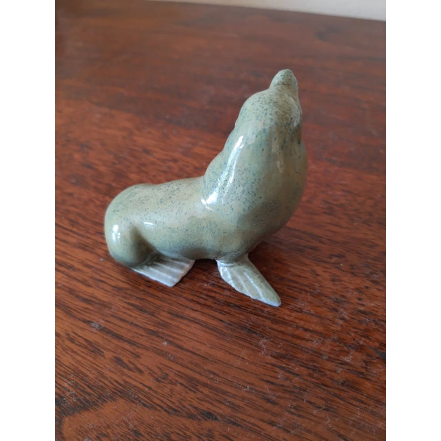 Traditional Green Pottery Seal Figurine Artist Signed For Sale - Image 3 of 9