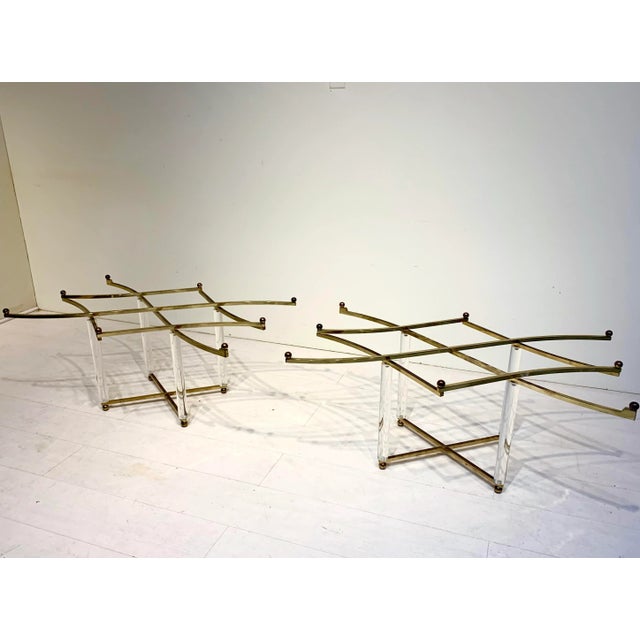 Charles Hollis Jones Treillage Series 1970s Hollywood Regency Lucite & Brass Side Tables - a Pair For Sale In Los Angeles - Image 6 of 12