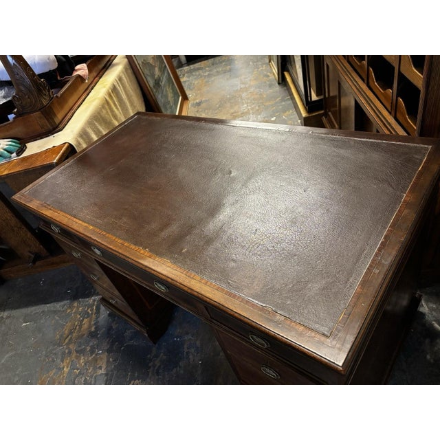 Edwardian Inlaid Mahogany Pedestal Desk with Brown Top For Sale - Image 11 of 18