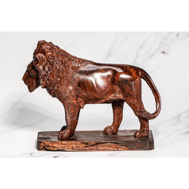 Wonderful Hand Carved Wood Antique Victorian Male Lion Statue Sculpture Home Decor Black Forest Style For Sale - Image 12 of 16
