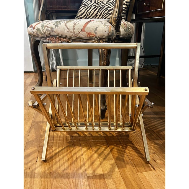 1960s Mid Century Folding Solid Brass Hollywood Regency Magazine Rack For Sale - Image 5 of 10