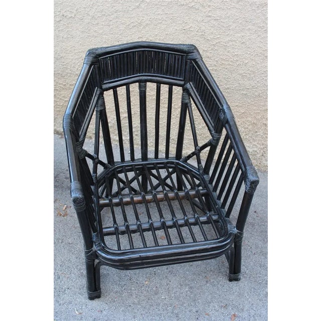 Italian Black Bamboo & Floral Fabric Lounge Chair from Vivai del Sud, 1970s For Sale - Image 6 of 11