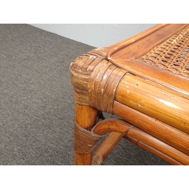 Pair Vintage Baker Furniture Side Chairs ~ Chinoiserie Bamboo Cane Brown Chairs For Sale - Image 14 of 15