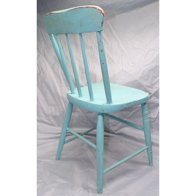 Vintage Chippy Turquoise Wooden Farmhouse Shabby Chic Accent Chair For Sale In Portland, ME - Image 6 of 13