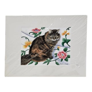 Cat Print & Matt by Liz Reinhard Maincoon Cat Watercolor Art Grumpy Cat Nip For Sale