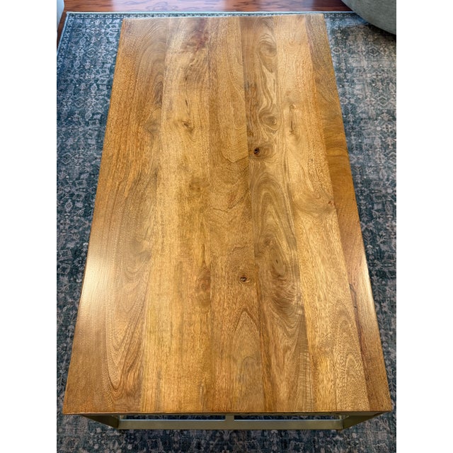 2010s West Elm Solid Wood & Antique Brass Geometric Coffee Table For Sale - Image 5 of 6