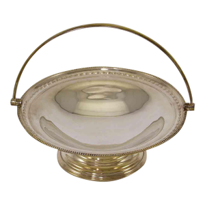 1970’s Vintage/New James Dixon & Sons Silverplate Cake Basket With Swinging Handle, Husk & Bead