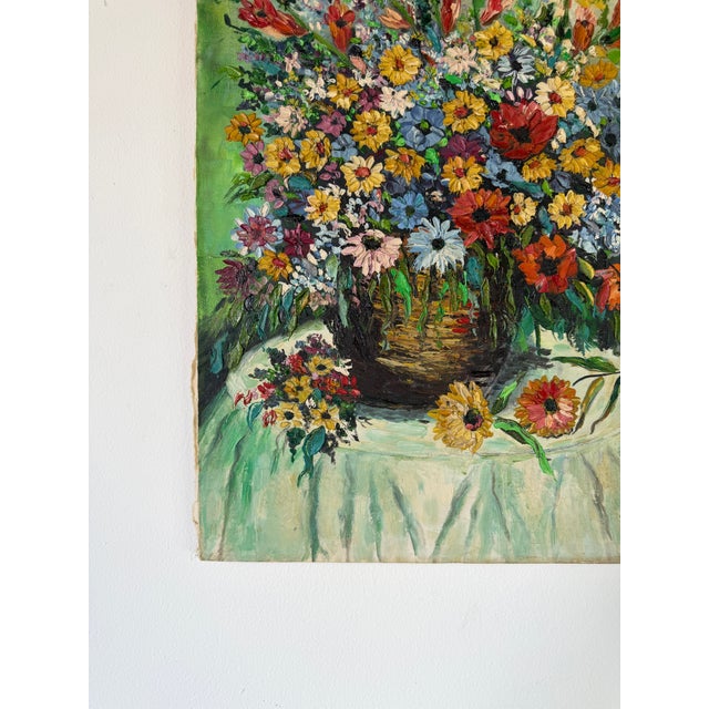 Wood Vintage Impressionist Floral Still Life Oil Painting on Canvas - Unframed For Sale - Image 7 of 13