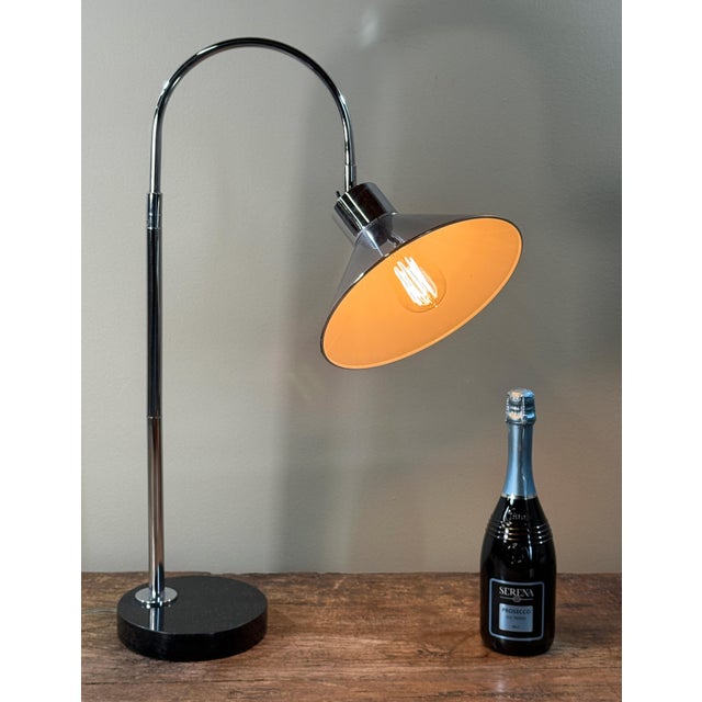 Mid-Century Modern Vintage Koch & Lowy Style Chrome Gooseneck Desk Lamp With Black Granite Base For Sale - Image 3 of 10