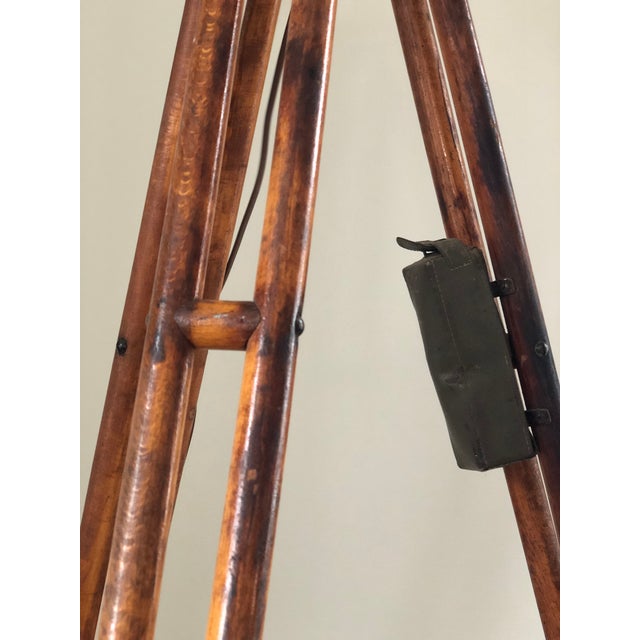 Wood Antique Industrial Brass Floor Lamp on Surveyor Tripod, Early 20th Century For Sale - Image 7 of 11