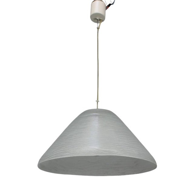 Vintage Space Age White Textured Glass Pendant Lamp, 1970s For Sale
