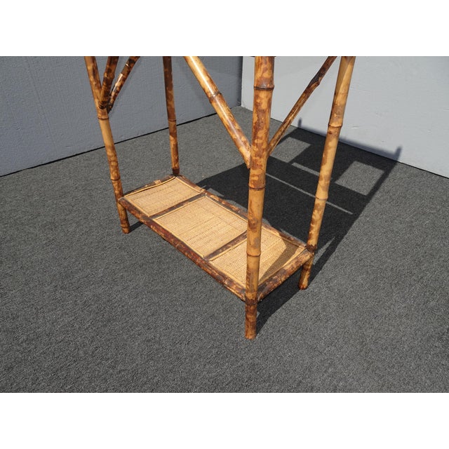 Vintage French Country Bamboo Rattan Hall Tree Side Table W Mirror