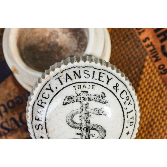 Victorian Neat Victorian Antique Porcelain Pot Lidded Jar Searcy, Tansley and Co.'s Celery Salt Advertising Kitchen Cooking Home Decor For Sale - Image 3 of 9