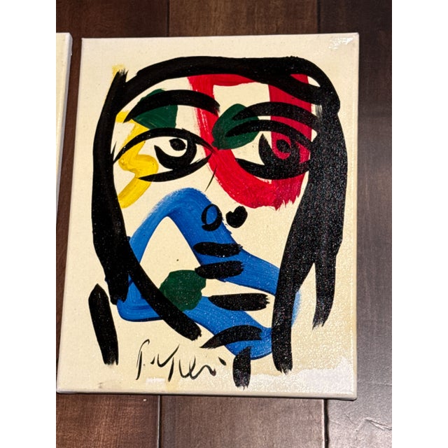 Abstract 1970s Peter Keil Portrait Paintings a Pair For Sale - Image 3 of 5