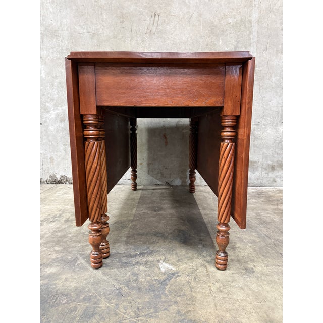 Early 19th Century Antique American Sheraton Cherry Drop Leaf Dining Table Rope Twist Legs 1830s For Sale - Image 5 of 11