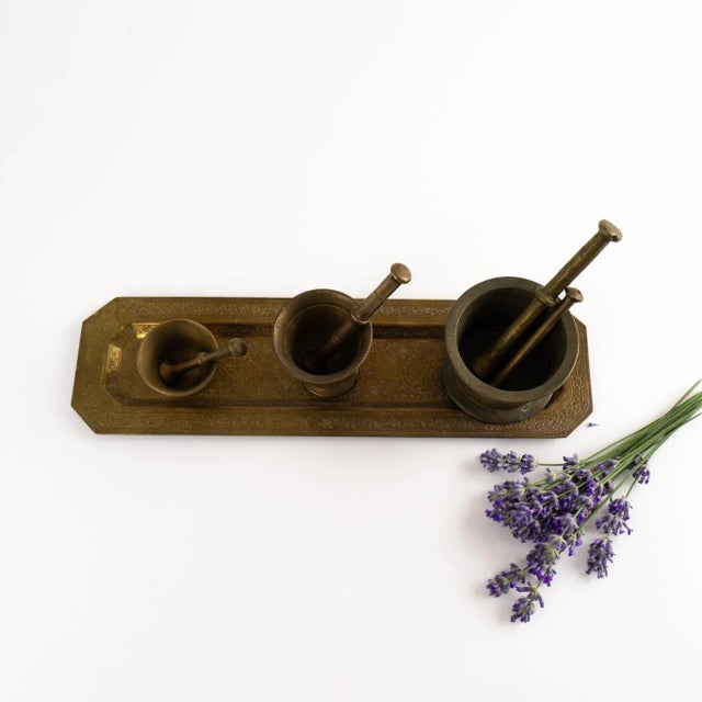 Metal Vintage Miniature Brass Mortar & Pestle Collection For Sale - Image 7 of 12