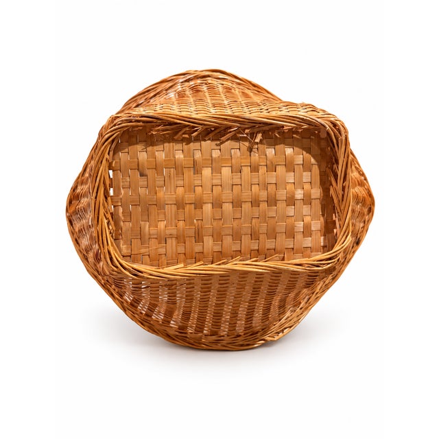 Vintage Wicker Gathering Basket With Wrapped Bamboo Handle For Sale - Image 4 of 8