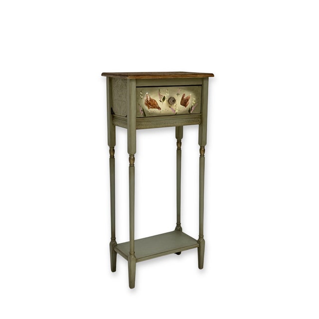 English Cottagecore Console Table • Hand Painted Hen Garden Heirloom Entryway Table For Sale - Image 3 of 8