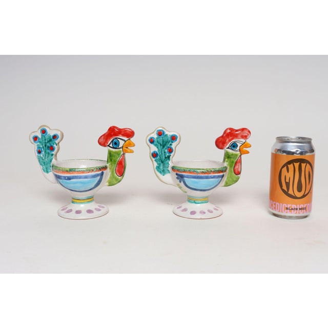 Pair of Hand Painted Vintage Italian Ceramic Rooster Compotes/Vases by De Simone For Sale - Image 9 of 18