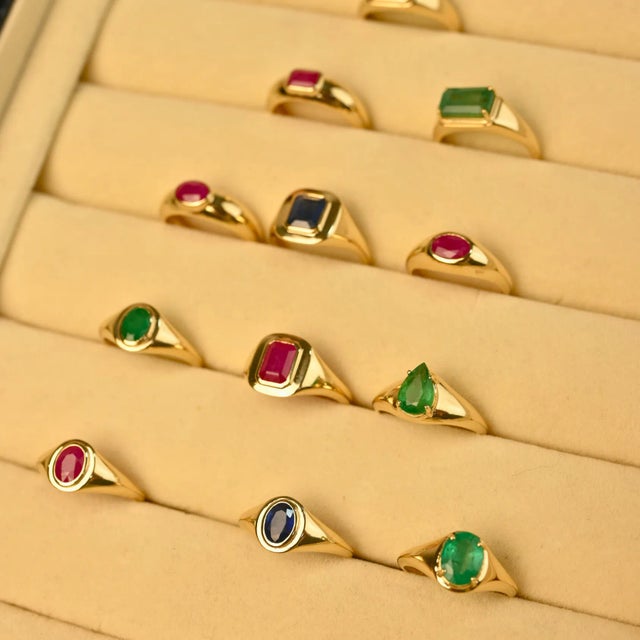 Not Yet Made - Made To Order Vintage Style Oval Emerald Chunky Statement Ring Size 5.5 For Sale - Image 5 of 14