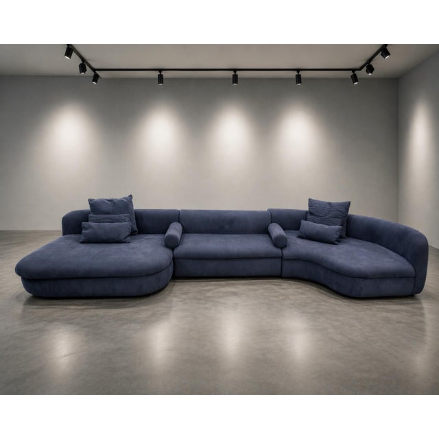 Contemporary Three Piece "Piaf" Sectional Sofa Made in Italy by Baxter, Dark Blue Leather For Sale - Image 3 of 18