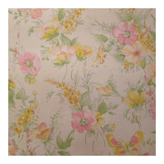 Vintage 1980s Pink and Yellow Floral Motif Wallpaper For Sale