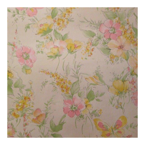 Vintage 1980s Pink and Yellow Floral Motif Wallpaper