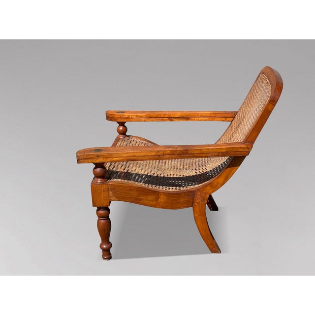 Large Vintage Teak and Cane Colonial Planters Chairs, 1920, Set of 2 For Sale - Image 11 of 12