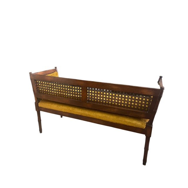 Chinoiserie Mid Century Faux Bamboo & Cane Bench For Sale - Image 3 of 3