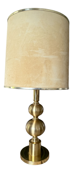 Vintage Boulanger Brass Table Lamp with Original Shade, France, 1970s
