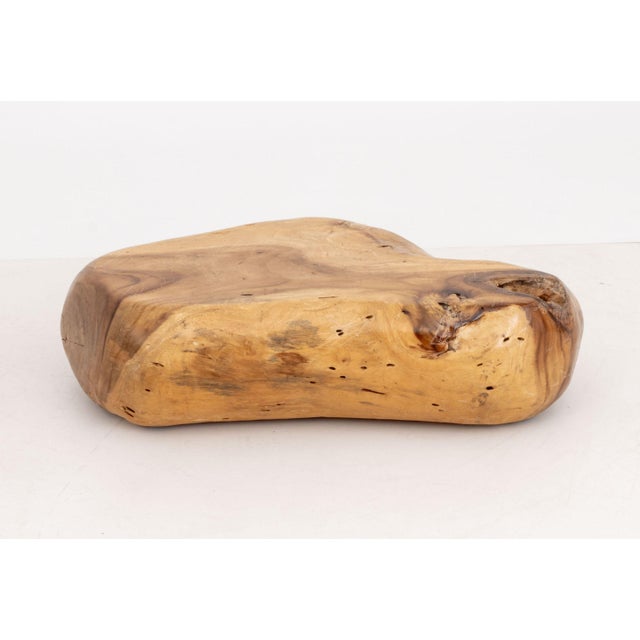 Modern Live Edge Teak Burl Wood Coffee Table. 11" H x 40" W x 24" D. Provenance: From a New York City Collection.