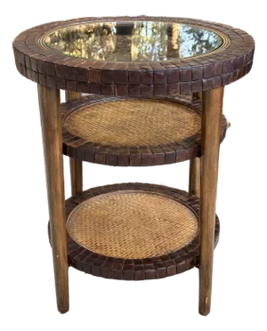 Rustic British Colonial Rattan Style 3 Tiered Round Side Table Attrib. To Maitland-Smith
