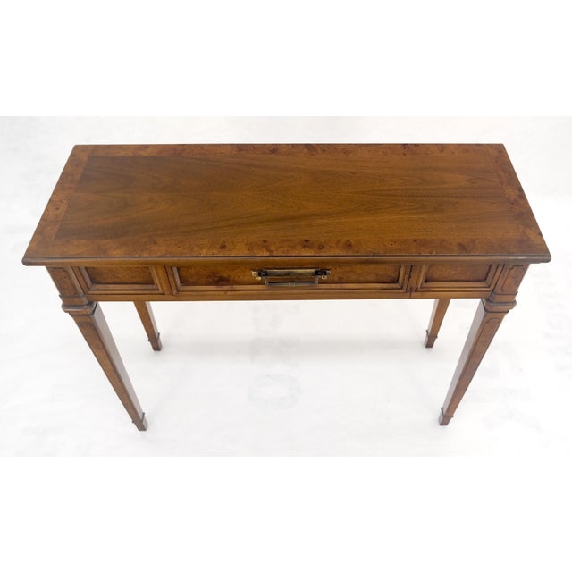 Very Fine Burl Wood Compact One Drawer Tapered Legs 36" Wide Console Table MINT