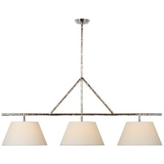 Suzanne Kasler for Visual Comfort Signature Collette Large Linear Pendant in Polished Nickel with Linen Shade For Sale