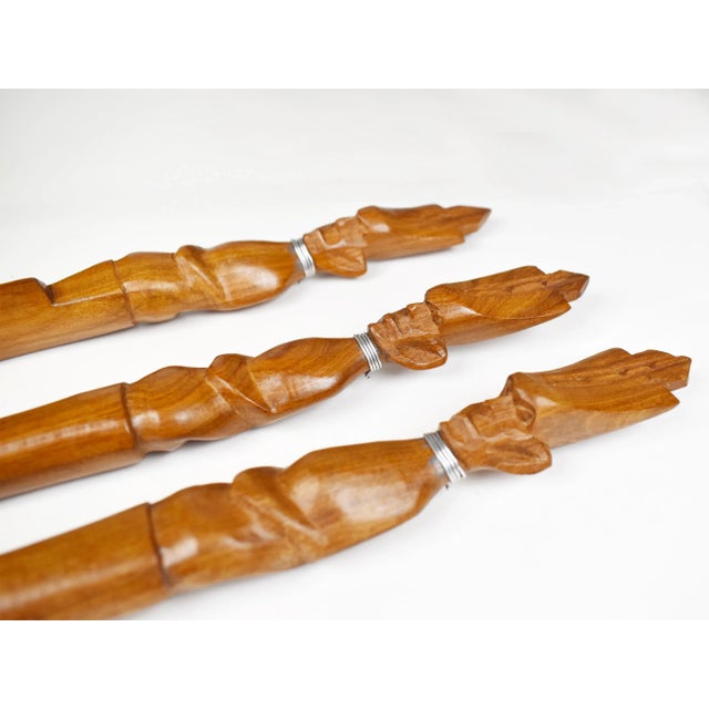 Mid 20th Century Vintage Hand Carved Solid Wood Salad Serving Utensils - Set of 3 For Sale - Image 6 of 10