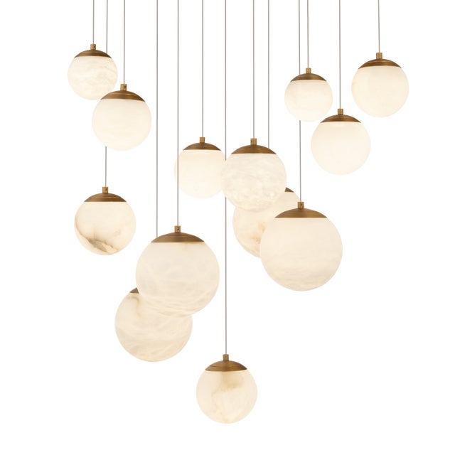 Contemporary Modern Forms Alabaster and Brass Chandelier For Sale - Image 3 of 4