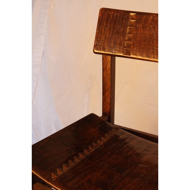 Early Oak Dining Table with Diamond-Carved Chairs by Giuseppe Rivadossi, 1979, Set of 5 For Sale - Image 4 of 9