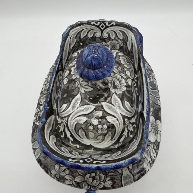 Black Antique Salopian-Type Black Transferware Covered Sugar Bowl, Staffordshire, Circa 1820s For Sale - Image 8 of 18