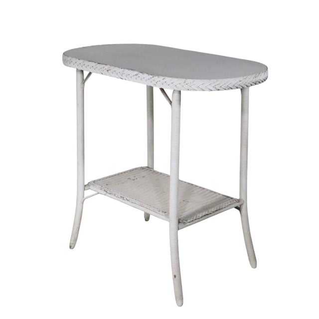 Vintage Oval White Wicker Table Att. To Lloyd Loom C 1930/50's For Sale - Image 9 of 12