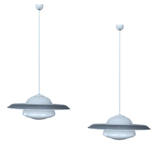 Large Art Deco Glass Pendant Lights, 1930s, Set of 2 For Sale