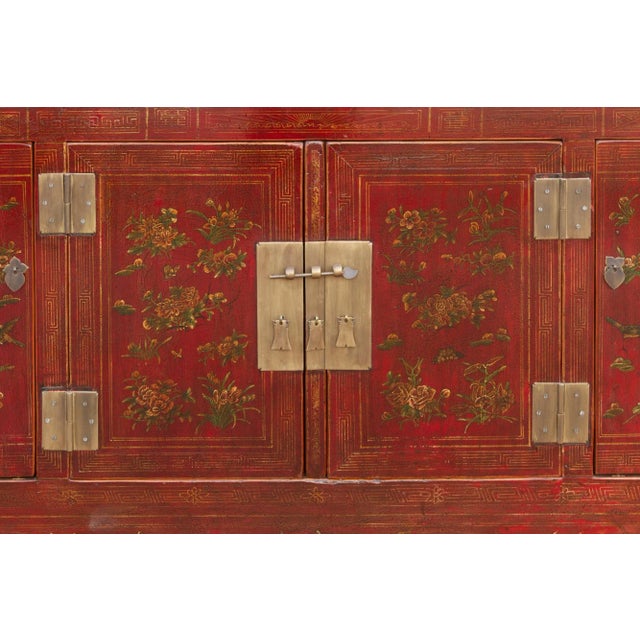 19th Century Beautifully Painted Chinese Floral Credenza For Sale - Image 5 of 12
