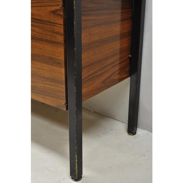 Vintage Mid Century Modern Faux Rosewood Laminate Steel Metal Credenza Cabinet For Sale - Image 13 of 17