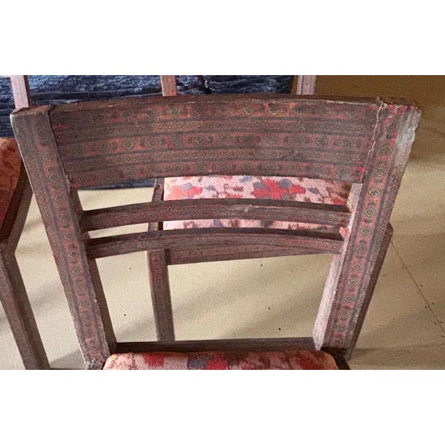 Mid Century Anglo Indian Style Decoupage Wood Dining Chairs With Patterned Paper and Lacquered Overlay For Sale In New York - Image 6 of 16